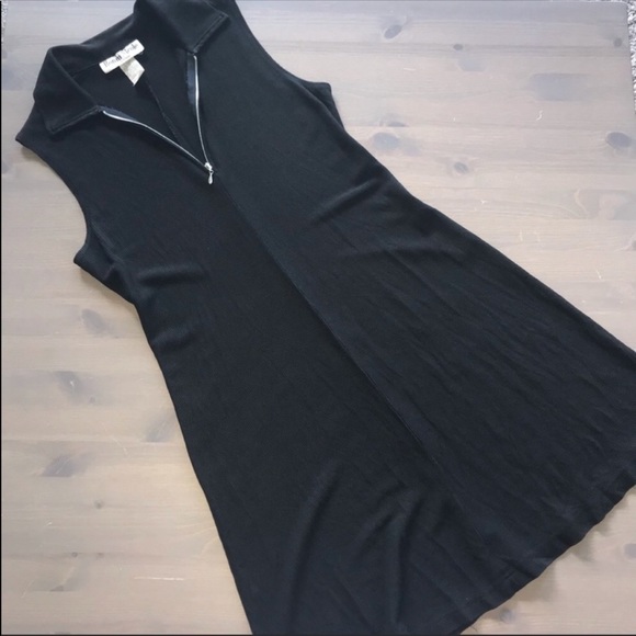 Dresses & Skirts - 90s Y2K Black Zip Grunge Collar Dress